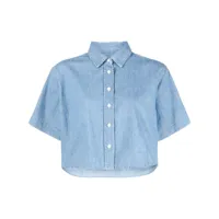 frame chemise en lin mélangé à coupe crop - bleu