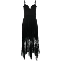nissa robe plissée à bordure en dentelle - noir