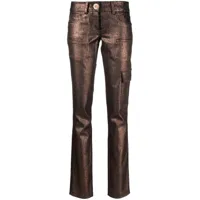 genny pantalon droit à fini métallisé - marron