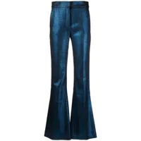 genny pantalon en maille métallisée à coupe évasée - bleu