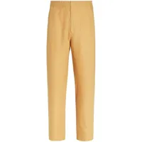 zegna pantalon en lin à taille élastiquée - jaune