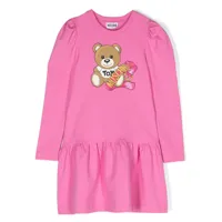 moschino kids robe courte à motif teddy bear clouté - rose