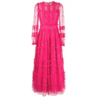 needle & thread robe longue à effet de transparence - rose