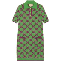 gucci robe courte en maille intarsia à logo gg - vert