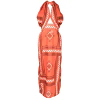 johanna ortiz robe mi-longue quipu knots à imprimé tropical - orange