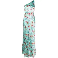 saloni robe longue fleurie à une épaule - vert