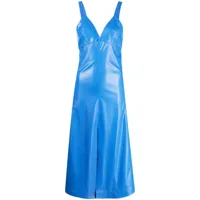stella mccartney robe mi-longue en cuir artificiel à col v - bleu