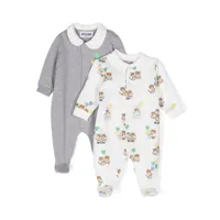 moschino kids pyjama imprimé à col contrastant - gris