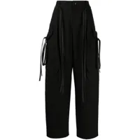 yohji yamamoto pantalon cargo rayé à taille haute - noir
