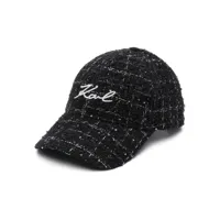 karl lagerfeld casquette en tweed à motif k/signature - noir