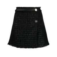 versace minijupe en tweed à détails effilochés - noir