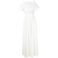 nissa robe longue linc bordée de plumes - blanc