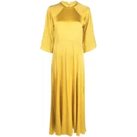 forte forte robe longue à manches évasées en soie stetch - jaune
