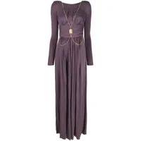 elisabetta franchi robe longue drapé à détail de chaine - violet