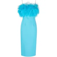 nissa robe mi-longue à ornements de plumes - bleu