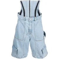 mugler short en jean à design corset - bleu