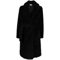 p.a.r.o.s.h. manteau en peau lainée artificielle à taille ceinturée - noir