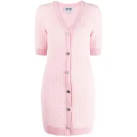 moschino jeans robe courte en maille à col v - rose