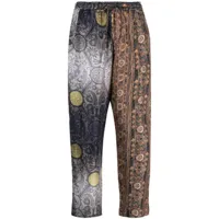 pierre-louis mascia pantalon en soie à imprimé graphique - marron