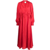 forte forte robe longue en soie mélangée à col v - rouge