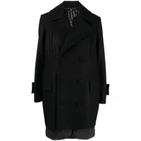 sacai manteau croisé en laine à design superposé - noir