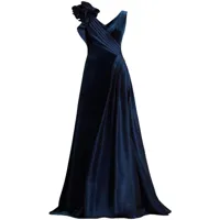 tadashi shoji robe longue en velours à design sans manches - bleu