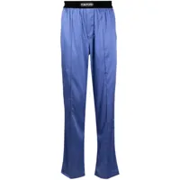 tom ford pantalon en soie à taille à logo - bleu