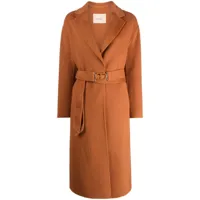 twinset manteau ceinturé à plaque logo - marron