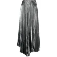 bimba y lola jupe mi-longue plissée à effet métallisé - argent
