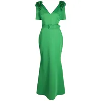 badgley mischka robe à appliqués fleur - vert