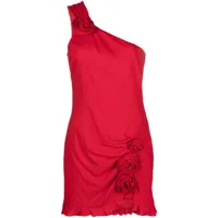 blumarine robe courte asymétrique à fleurs appliquées - rouge
