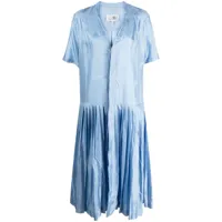 mm6 maison margiela robe mi-longue plissée à col v - bleu