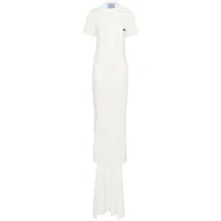 prada robe longue à plaque logo - blanc