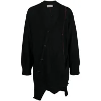 yohji yamamoto cardigan en laine à coutures contrastantes asymétriques - noir
