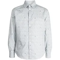 maison kitsuné chemise en coton à imprimé graphique - bleu
