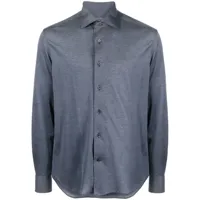 corneliani chemise en coton à col biaisé - bleu