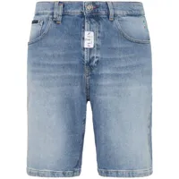 philipp plein short en jean à logo appliqué - bleu