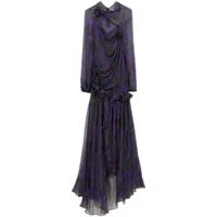 burberry robe longue en soie à fleurs - violet