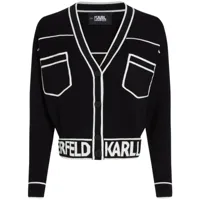 karl lagerfeld cardigan crop à logo en intarsia - noir