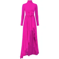 giambattista valli robe longue asymétrique en soie mélangée à design drapé - rose