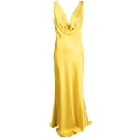 pinko robe longue en satin à col bénitier - jaune