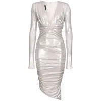 pinko robe mi-longue métallisée à fronces - blanc