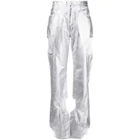 off-white pantalon droit meteor à design métallisé - argent