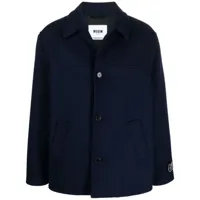 msgm manteau wool coating à patch logo - bleu