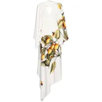 ferragamo robe asymétrique à imprimé végétal - blanc
