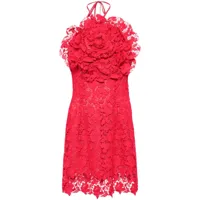 oscar de la renta robe courte à fleurs appliquées - rouge
