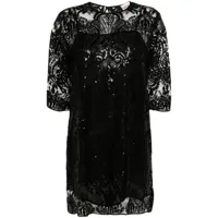 semicouture robe courte à fleurs brodées - noir