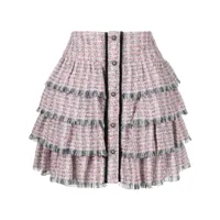 maje minijupe en tweed à détails effilochés - rose