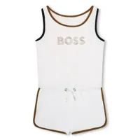 boss kidswear combishort en coton à logo imprimé - blanc