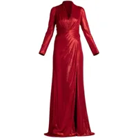 tadashi shoji robe longue imanie à fini métallisé - rouge